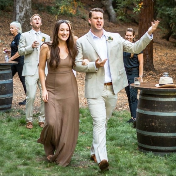 Show Me Your MuMu Jenn Maxi Dress Medium in Dune Chiffon - Picture 2 of 11